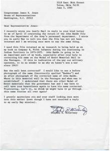 Correspondence from Stephen B. McCartney to Congressman James R. Jones, 1985-06-05